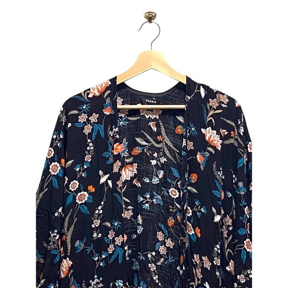 Torrid Floral Maxi Kimono Cardigan Black Size 3/4 Boho Fall Hippie Festival Cute - Picture 6 of 12
